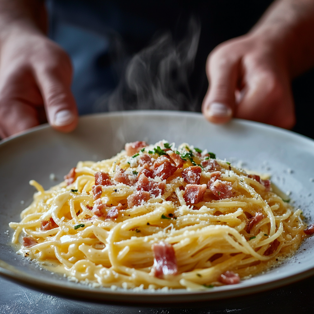 honglinh822632 A plate of Spaghetti Carbonara with a scramble 08298be2 acbe 403f bf41 e9276569fde6 0 Spaghetti Carbonara