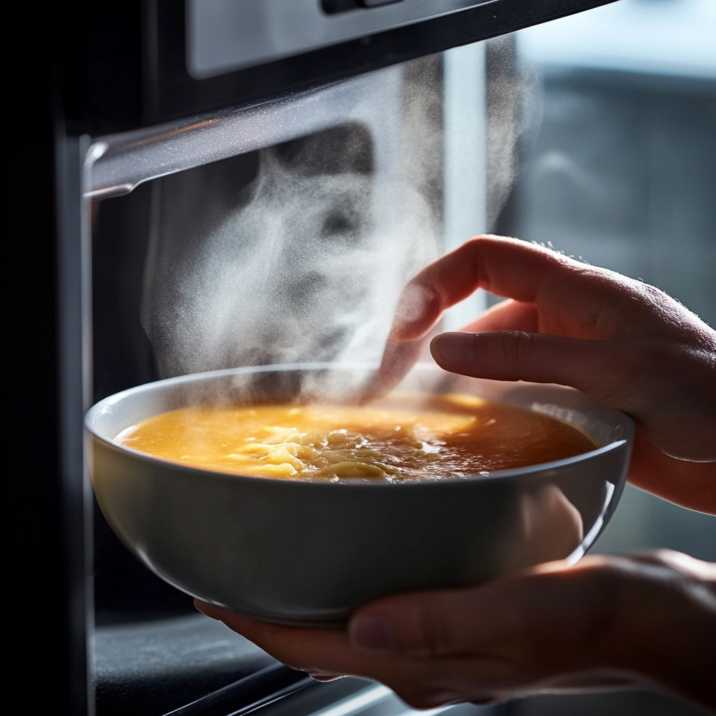 honglinh822632 Close up of a microwave with a bowl of soup in 3be1cd33 cb84 4208 86be 575f9fae8ebf 2 Storage