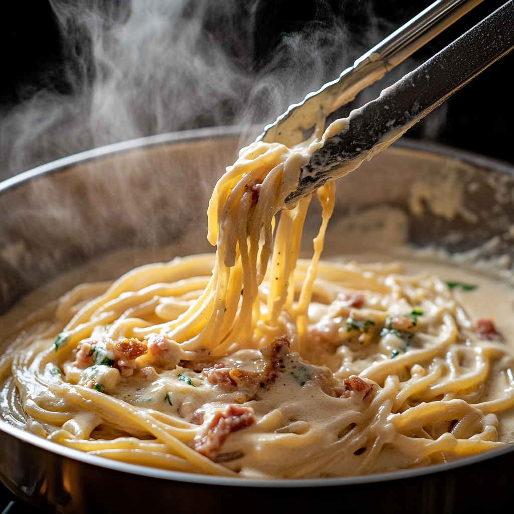 honglinh822632 Freshly cooked spaghetti is being tossed in a 991655ff 49cc 4cbc ac50 96768097301a 0 Spaghetti Carbonara