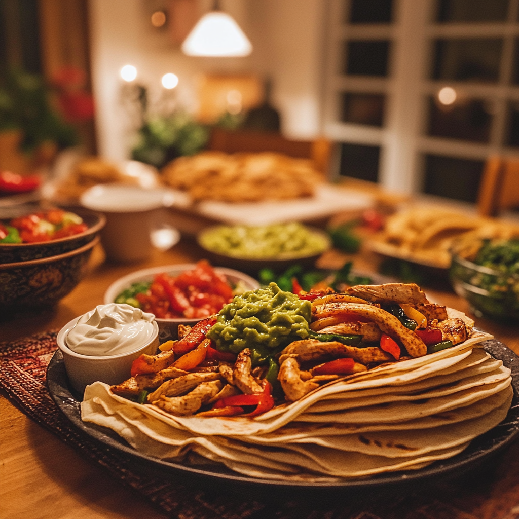 scalboost12 A cozy dining table featuring a large platter of 08a225d1 a669 4739 a1bd 01622b338610 1 Chicken Fajitas