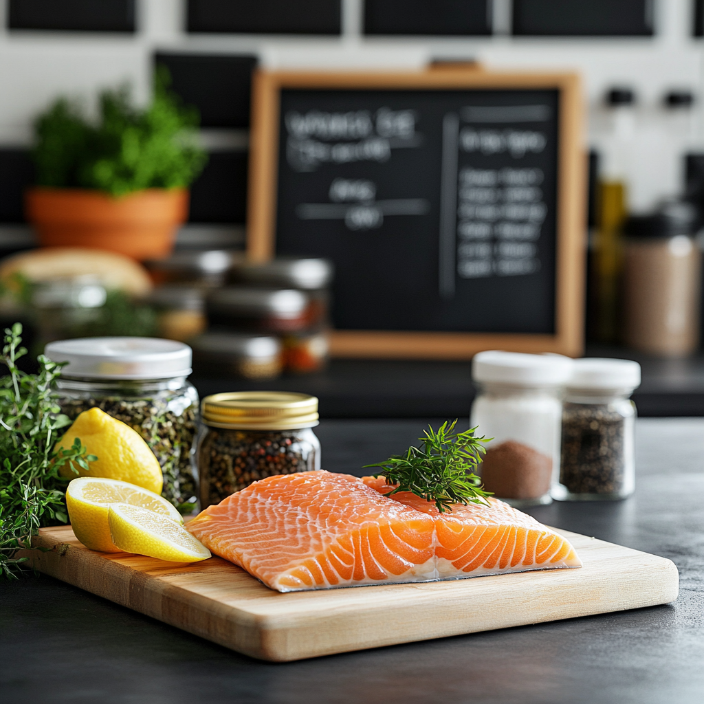 scalboost12 A kitchen countertop with key FAQ topics displaye 9c8b4da3 6045 45d6 be86 98ee44a365d4 3 Grilled Salmon with Asparagus