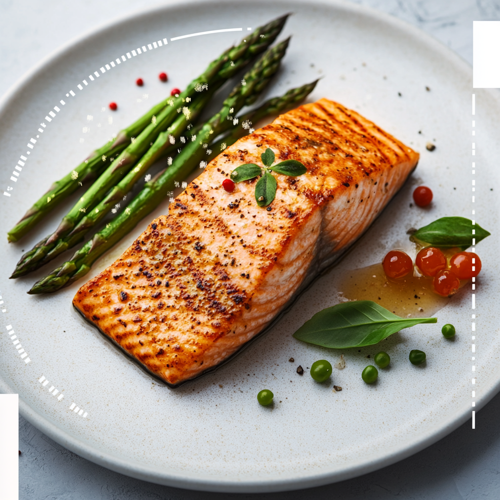 scalboost12 A plated grilled salmon fillet with a side of asp 3365ee1f 92cf 48cc afe0 400806ae6a0a 0 Grilled Salmon with Asparagus