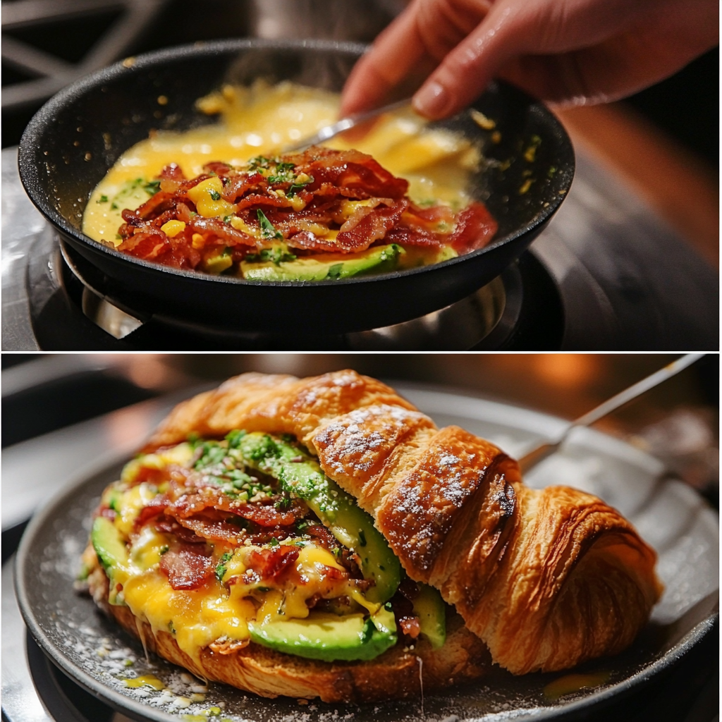 scalboost12 Create a series of three images in a cooking step 4a8b1600 9105 4630 bbe9 8d31f7479902 0 Croissant Sandwich