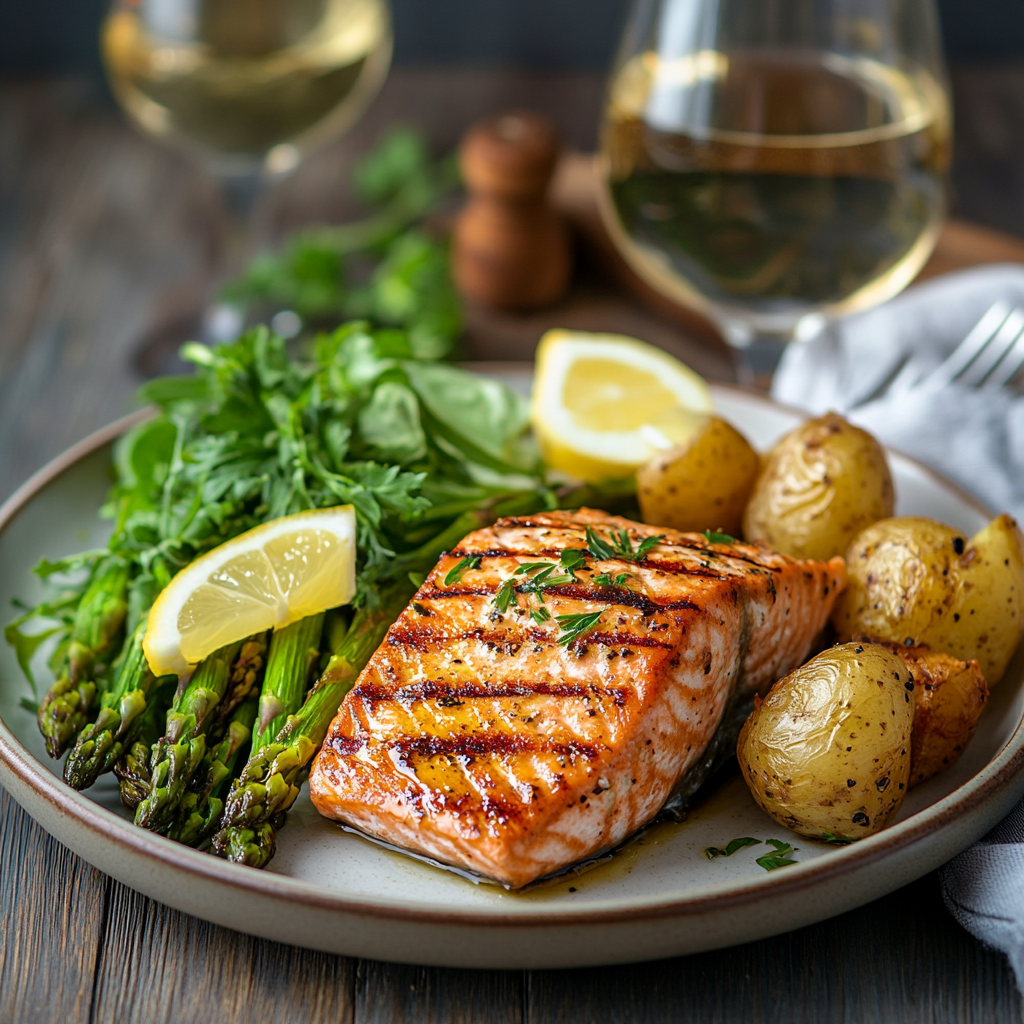 scalboost12 Grilled Salmon with Asparagus served on a plate w 1b4fe5f5 3c49 40a6 9b32 3a14b6b30661 1 Grilled Salmon with Asparagus