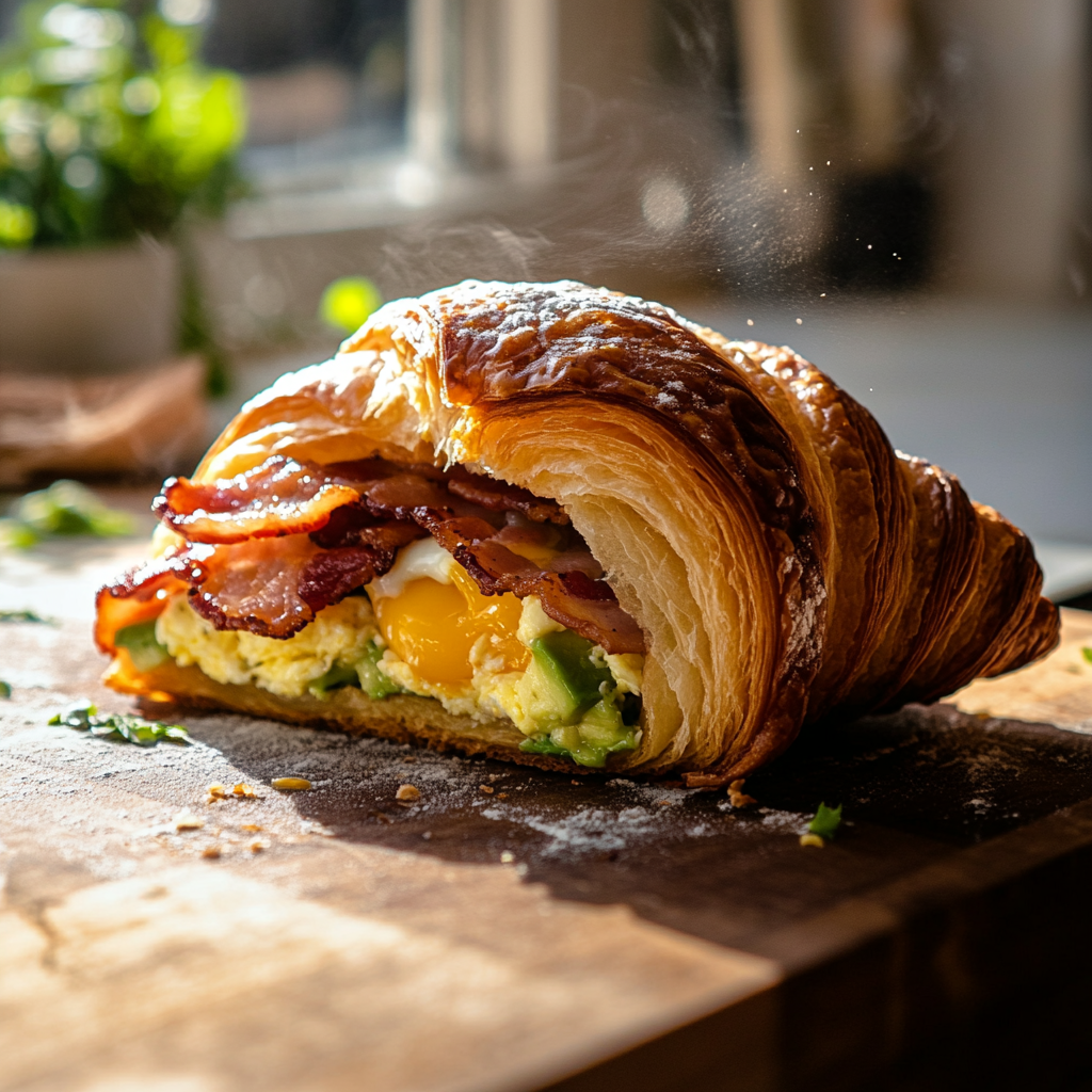 scalboost12 Visualize a cozy kitchen scene where a freshly ba 8ca0b42e d389 458d b778 e6c9dff0da89 1 Croissant Sandwich