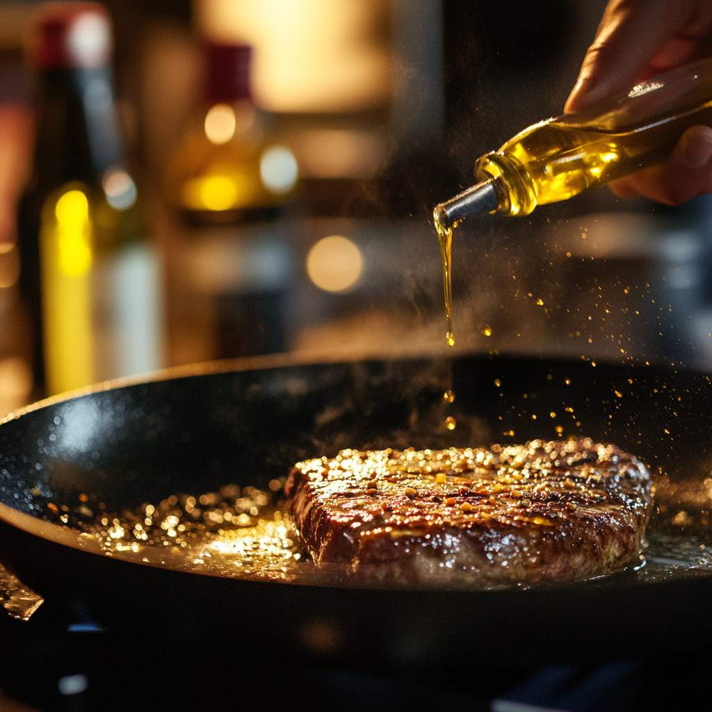 daring tiger 82198 A vibrant scene of a chef searing an oil a 1558aa79 13c1 4017 a345 8b781c226dd7 0 Oil selection