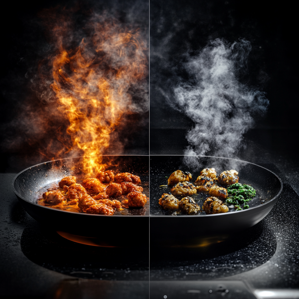daring tiger 82198 A visual comparison of burnt food in a pan d59c95d8 b6a4 463f 82de 4e1bf8139170 3 Oil selection