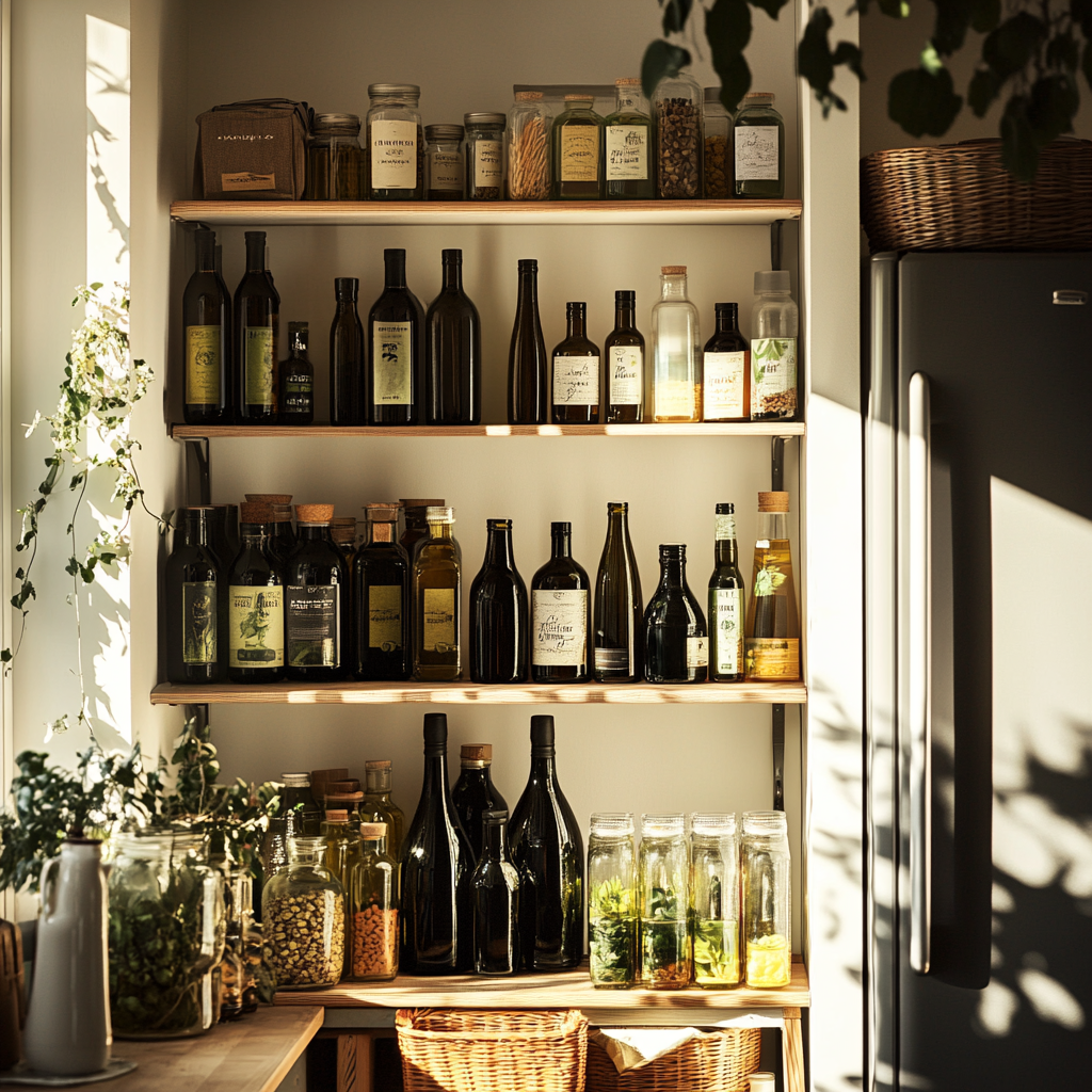 daring tiger 82198 A well organized kitchen pantry with oils 63921522 9689 493f b9a4 a187e704d330 2 Oil selection