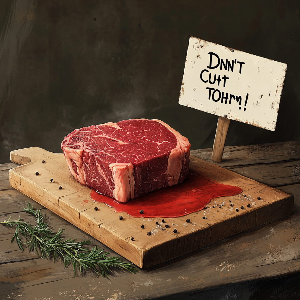 daring tiger 82198 Depict a cutting board with a steak being 33a5b625 ed3b 4e3b aff9 b86b4b40fe0e 3 Rest for Flavor